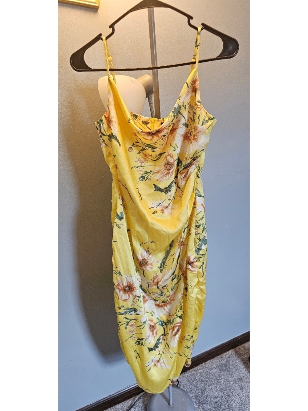 Lulu's Yellow Floral Cowl Midi Slip Dress - Picture 1 of 9